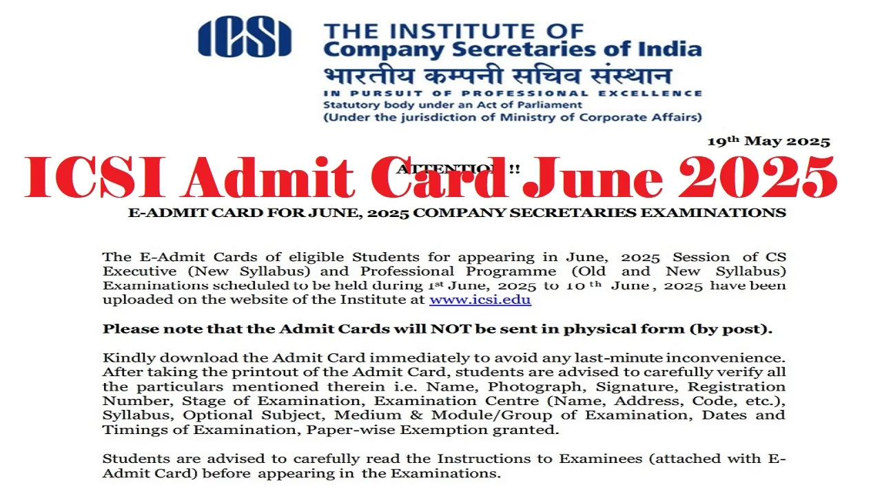 ICSI Admit Card June 2025